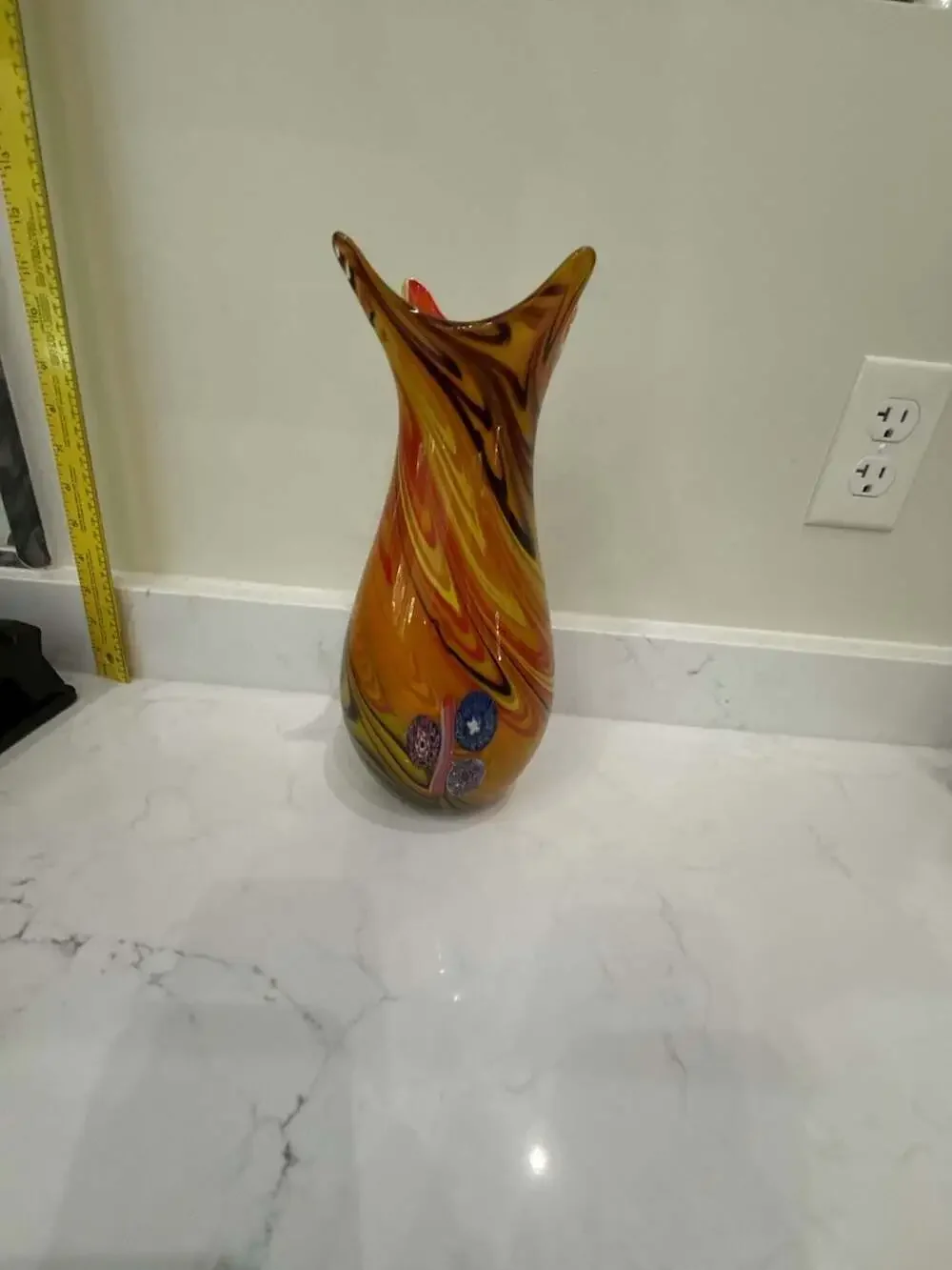 Vintage Murano Style Swirl Art Glass Vase with Millefiori Accents